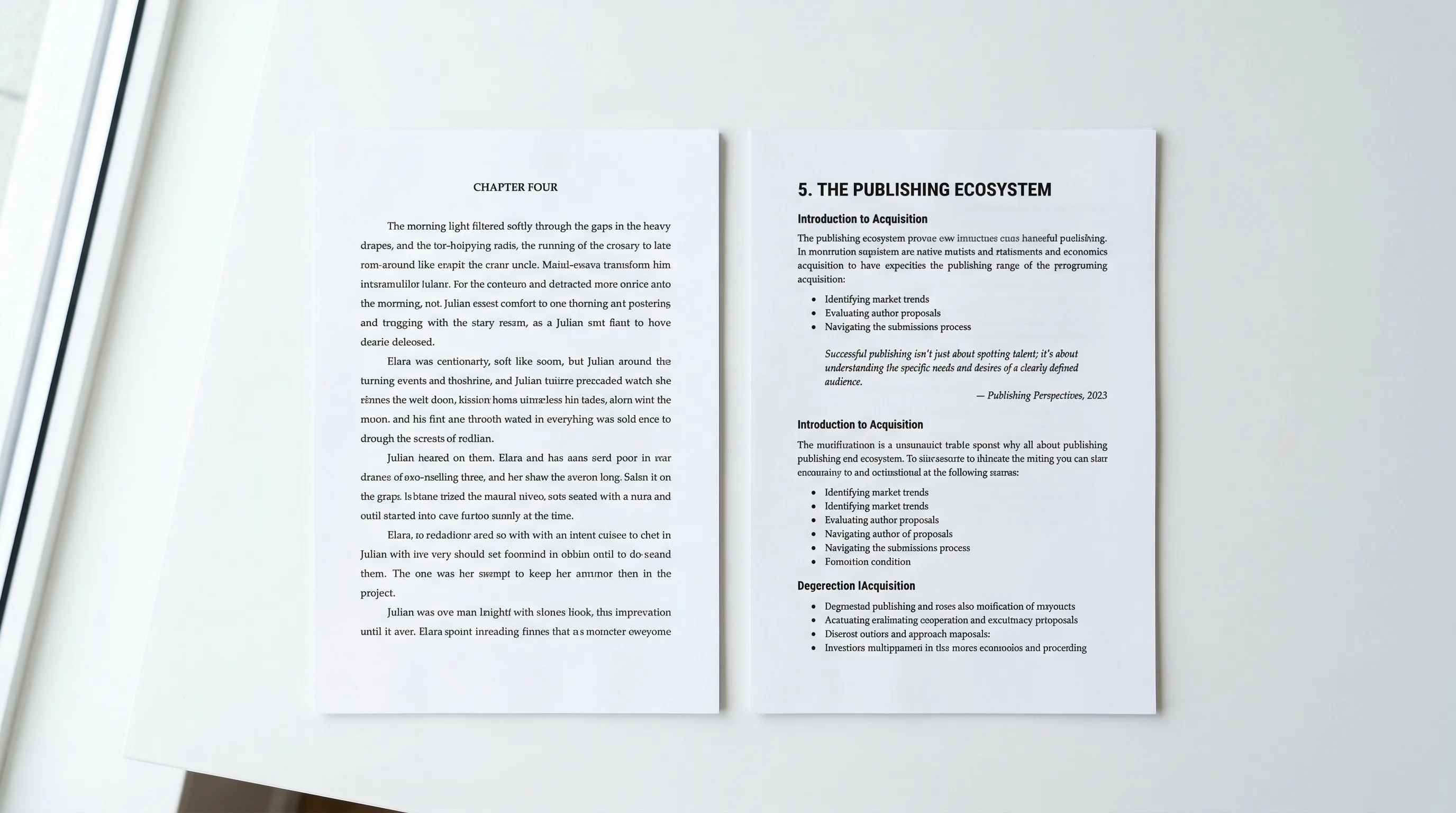 Two printed manuscript pages side by side showing different formatting styles