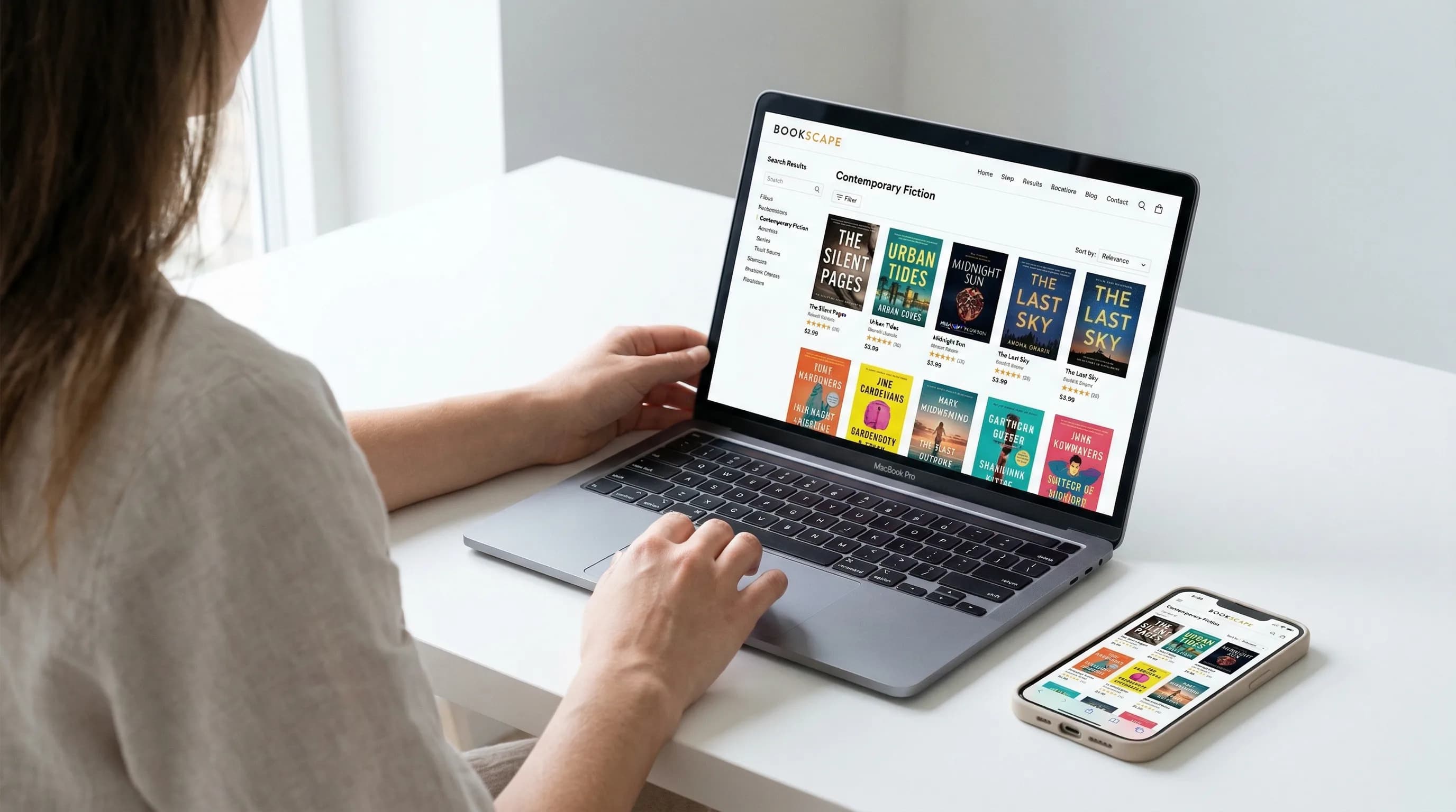 Laptop showing Amazon book search results with several book listings visible